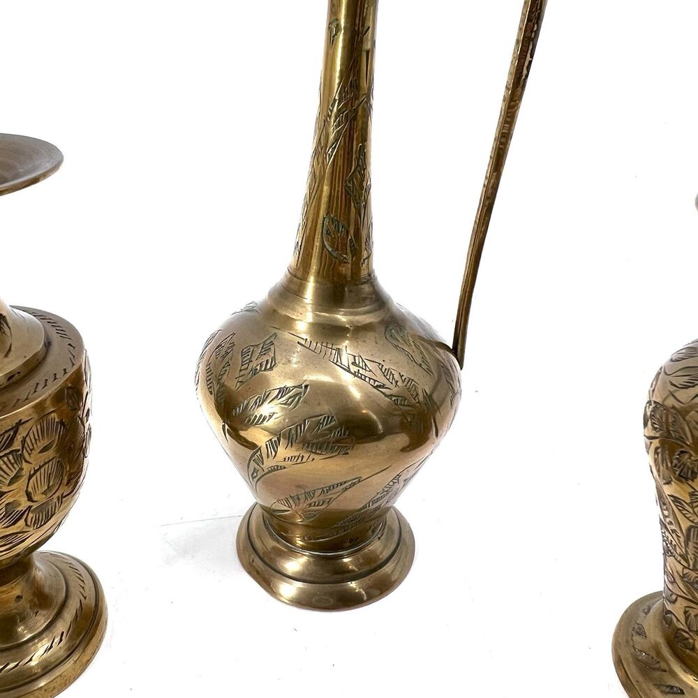 Lot of 3 Vintage Small Brass Vases / Decor Made in India - Picture 4 of 12